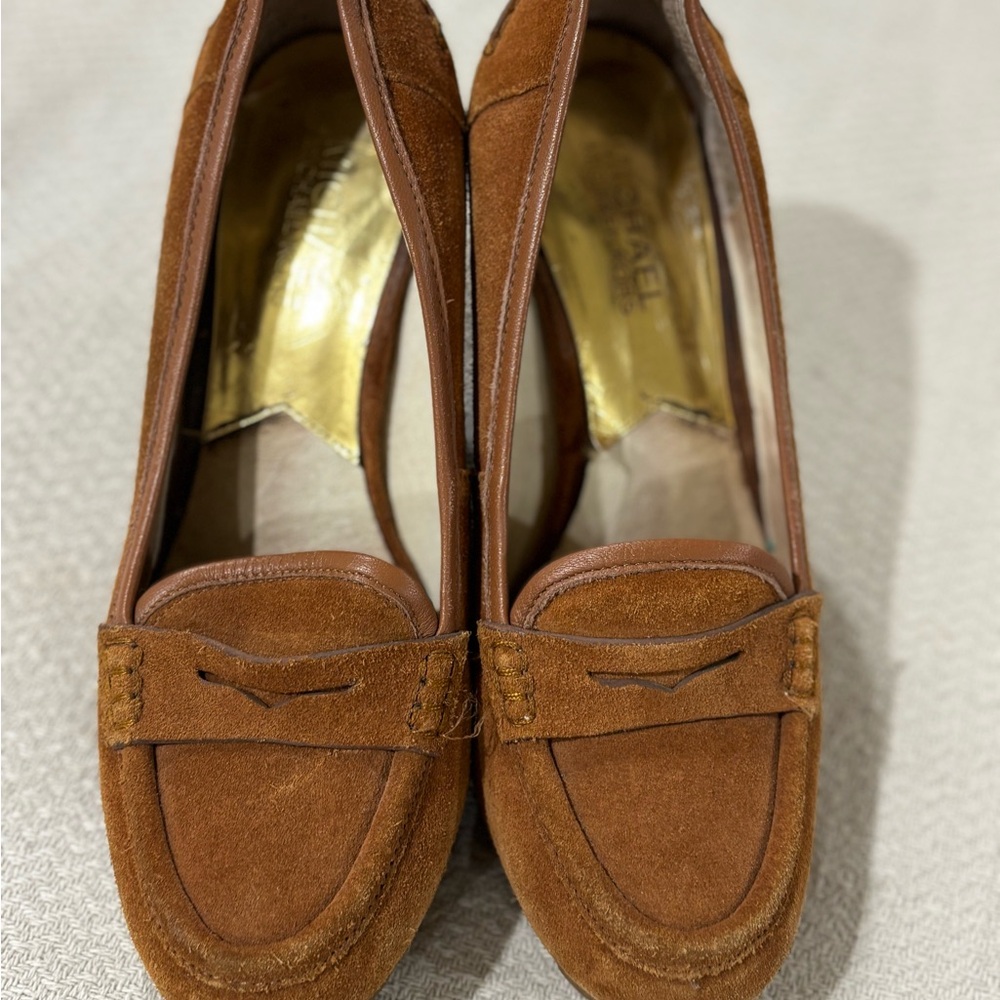 Michael Kors Brown Suede Penny Loafers